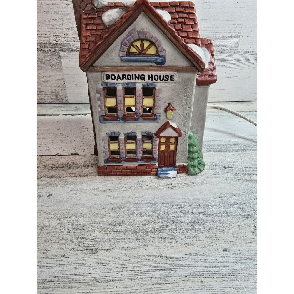 Vtg National Decorations Porcelain Boarding House Lighted Christmas Village 1991